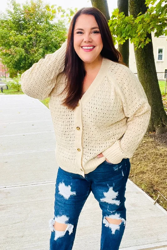 Follow Me Oatmeal Pointelle Knit Button Down Cardigan Iron Safe Non-Iron Wrinkle Free Follow Me Oatmeal Pointelle Knit Button Down Cardigan Iron Safe Non-Iron Wrinkle Free