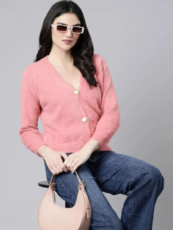 Women Solid Peach Cardigan-320-24-Peach Oversized Loose Flowy
