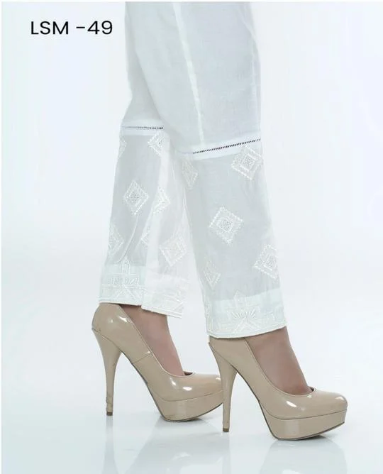 Lakhani Embroidered, Printed Ladies Stitched 1 Piece Single Trouser LSM-T-49-White Trousers versatile functional