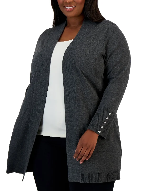 JM Collection Plus Size Button Sleeve Flyaway Cardigan Sweater Striped Floral Plaid