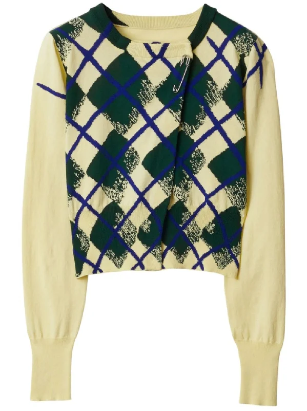 argyle-intarsia cropped cotton jumper Elasticated Padded Insulated