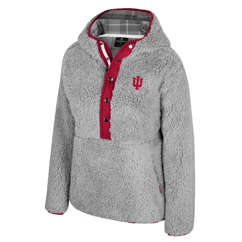Indiana Hoosiers Women's Grey Sherpa Half-Button Jacket Plaid Jacket Tartan Jacket Houndstooth Jacket