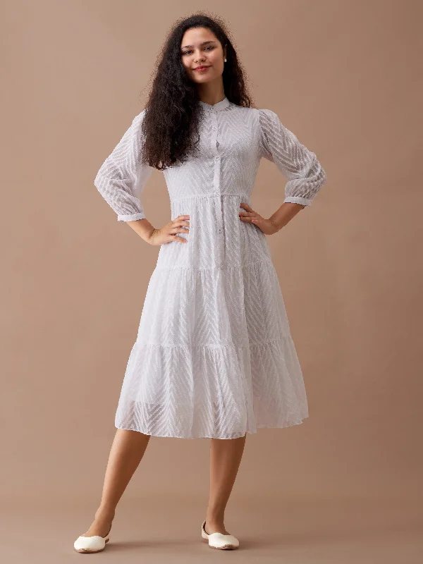 White Crepe Chiffon Swiss Dot Boat Neck Tunic Top with Jacket Cotton Jacket Linen Jacket Terry Jacket