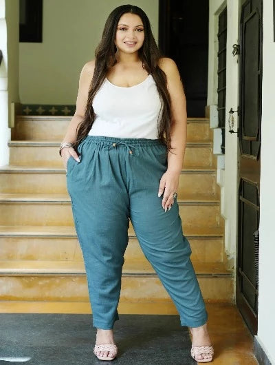 Plus size Women Teal Cotton Trouser Pant Trousers Trousers Formal