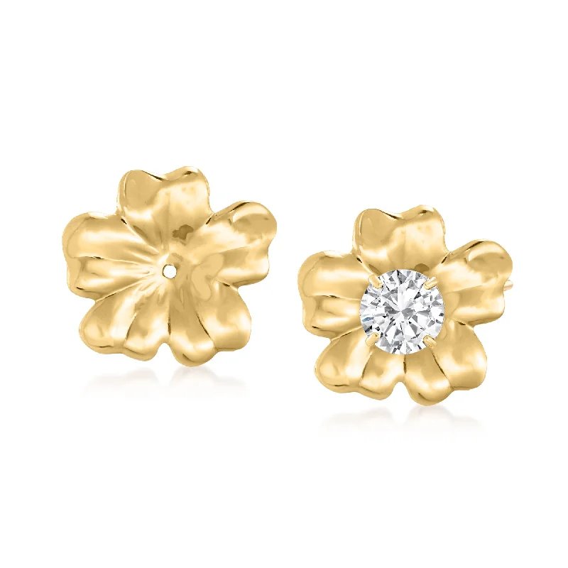 Ross-Simons 14kt Yellow Gold Flower Petal Earring Jackets V-Neck Jacket Boat Neck Jacket Square Neck Jacket