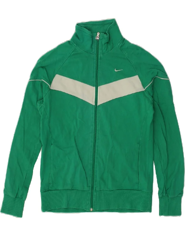 NIKE Womens Tracksuit Top Jacket UK 16/18 Large Green Colourblock Cotton Fleece Jacket Down Jacket Parka