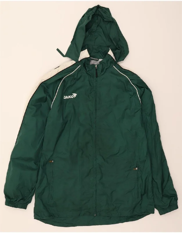 JAKO Womens Graphic Hooded Rain Jacket UK 18 XL Green Colourblock Nylon Tiered Jacket Buttoned Jacket Zippered Jacket