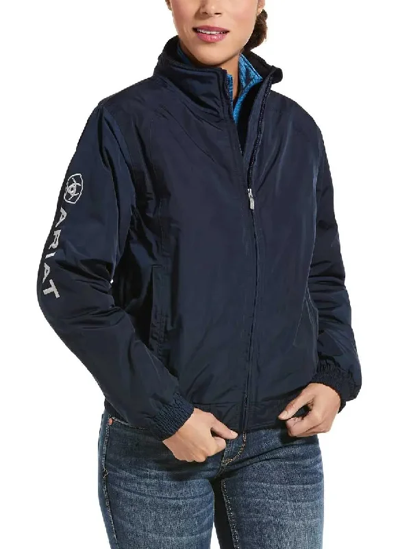 ARIAT Stable Jacket - Womens Insulated - Navy Collared Jacket Crew Neck Jacket Turtle Neck Jacket