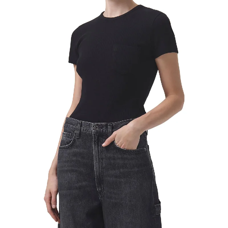 Womens Crewneck Pocket Pullover Top Boat Neck Sweater