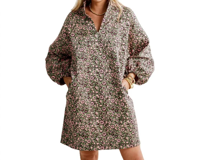 Betsy Collar Jacquard Dress In Pink And Green