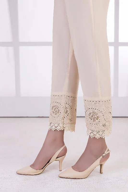 Lakhany 01 Piece Embroidered Trousers - LSM-T-3099 (BG) Trousers Pleated Formal