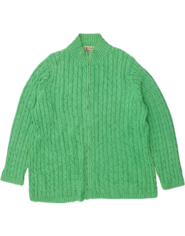 L.L.BEAN Womens Cardigan Sweater UK 20 2XL Green Cotton Chenille Blend Fleece Blend Nylon Blend