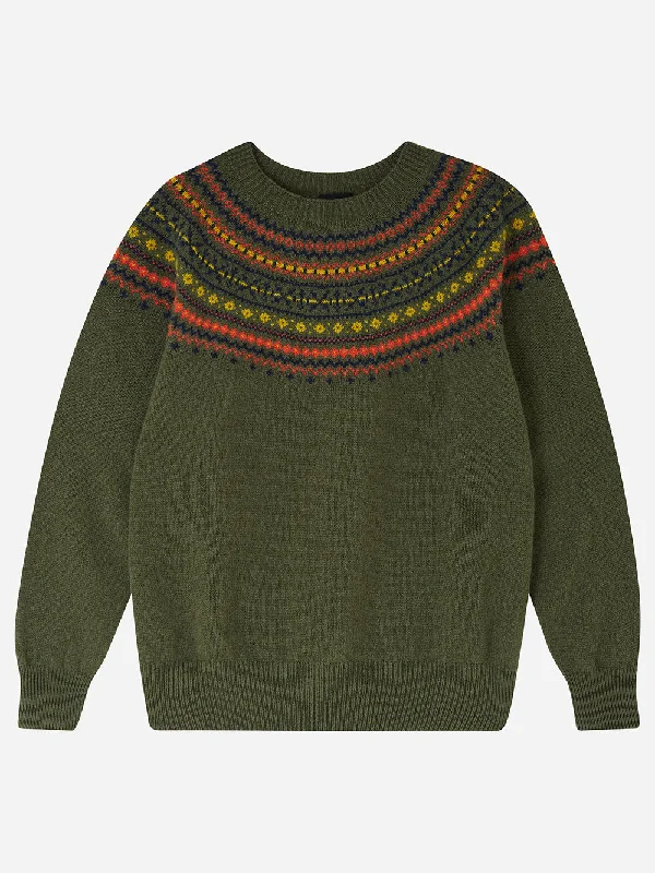 Forest Green Fairisle Jumper Chenille Blend Fleece Blend Nylon Blend