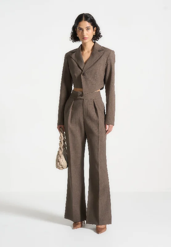 High Waisted Tailored Trousers - Dark Taupe Trousers Cargo pockets