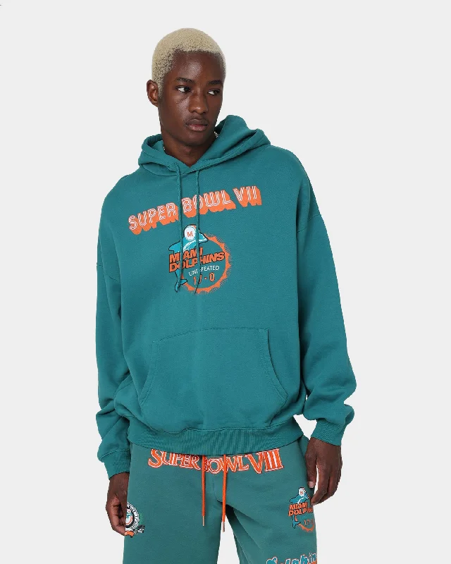 Mitchell & Ness Miami Dolphins Superbowl Champions Hoodie Faded Teal Hoodie with Hem Drawcord Adjustable Customizable Mitchell & Ness Miami Dolphins Superbowl Champions Hoodie Faded Teal Hoodie with Hem Drawcord Adjustable Customizable