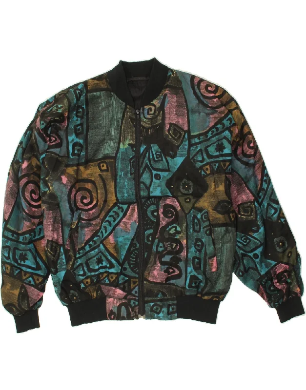 VINTAGE Womens Bomber Jacket UK 18 XL Multicoloured Floral Lace Jacket Ribbed Jacket Sequined Jacket