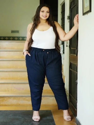 Plus size Women Blue Cotton Trouser Pant Trousers Denim Distressed