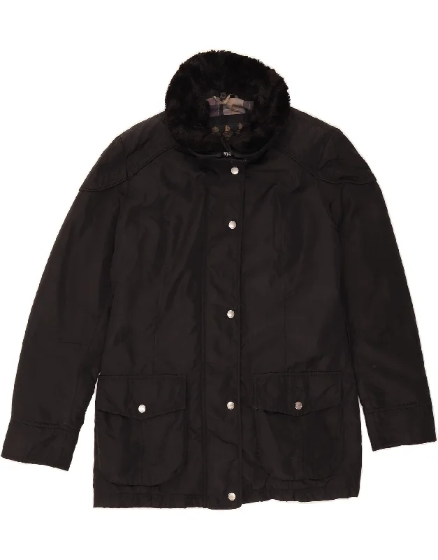 BARBOUR Womens Windbreaker Jacket UK 14 Large Black Tailored Jacket Straight Jacket A-Line Jacket