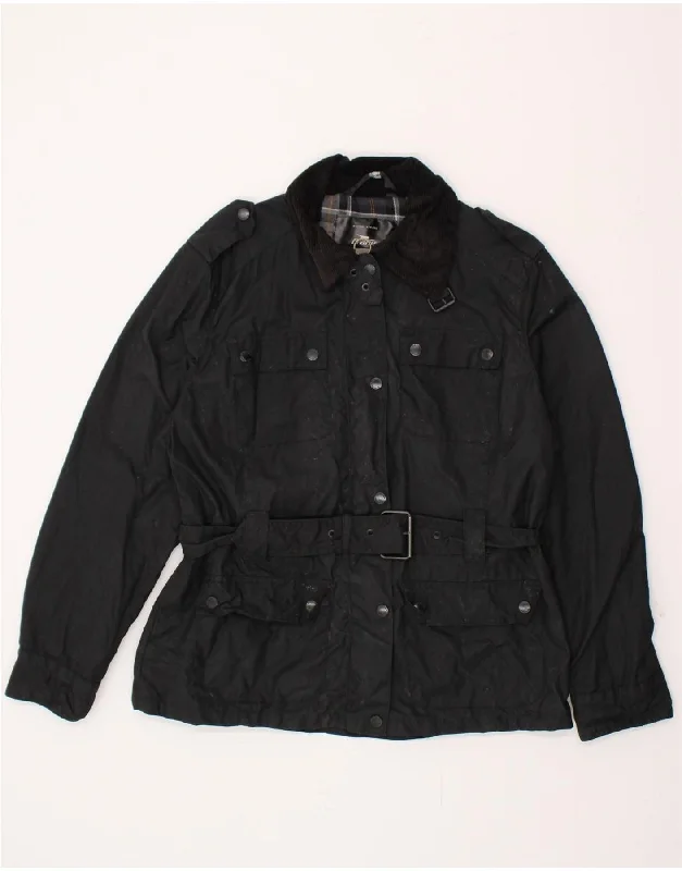 CRANE Womens Military Jacket UK 14 Medium Black Cotton Bomber Jacket Anorak Windbreaker