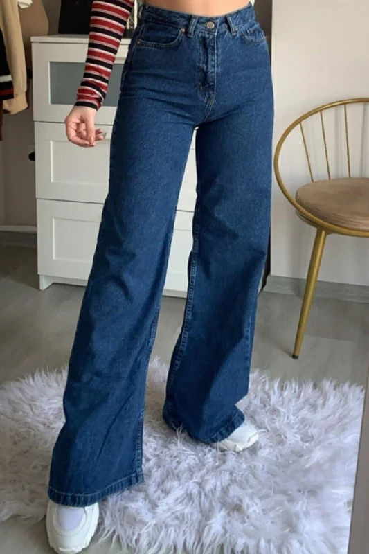 Mellon Dark Blue High Waist Wide Leg Lycra Soft Denim Trousers Skinny Trousers Denim Stretchy