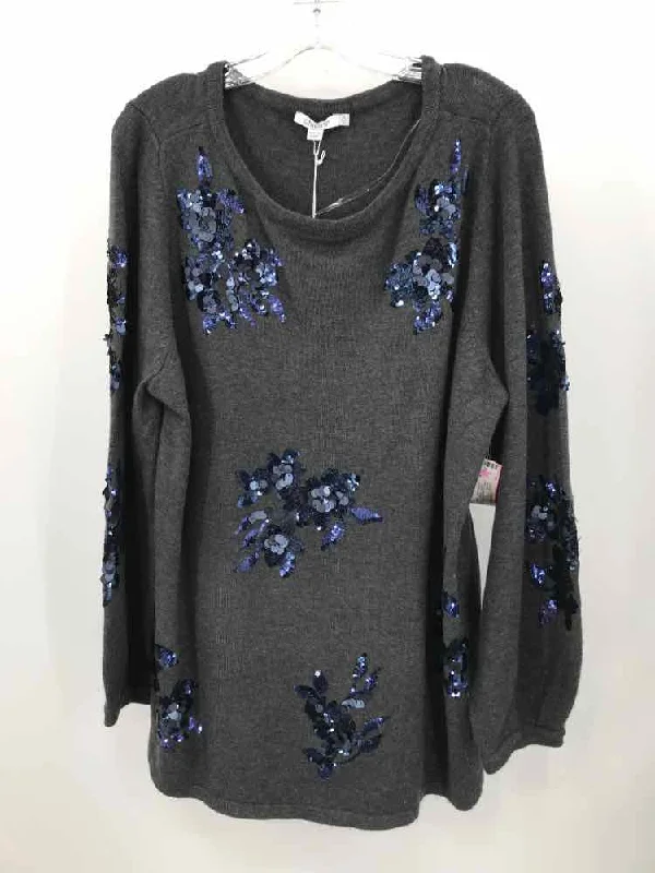 Pre-Owned Chico's Grey Size XL Sequin Sweater Satin Fabric Silk Fabric Chiffon Fabric Pre-Owned Chico's Grey Size XL Sequin Sweater Satin Fabric Silk Fabric Chiffon Fabric