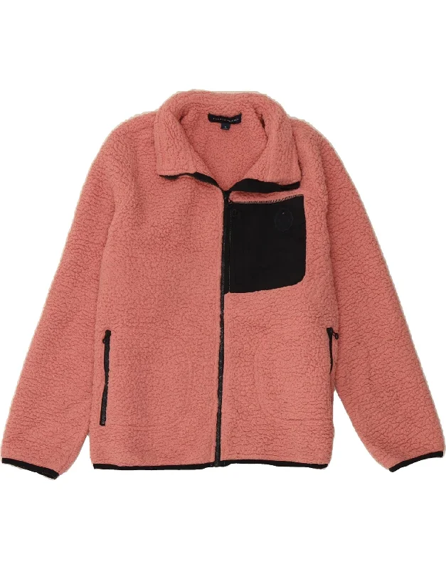 TOMMY HILFIGER Womens Fleece Jacket UK 14 Medium Pink Polyester Fitted Jacket Loose Jacket Oversized Jacket