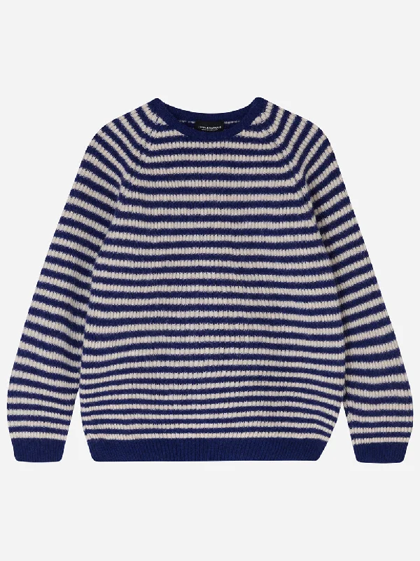 Navy & Ecru Stripe Rib Knit Jumper Terry Blend Velvet Blend Canvas Blend