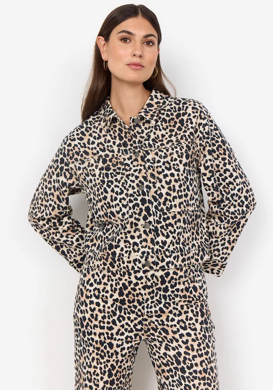 Soyaconcept Owena Leopard Print Jacket, Beige Hoodie Zip-Up Jacket Button-Up Jacket