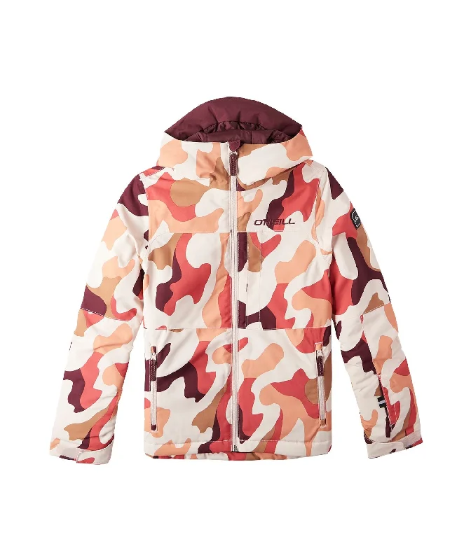 Girl's Lite Printed Snow Jacket - Purple Hiker Camo Toggled Jacket Drawstring Jacket Belted Jacket