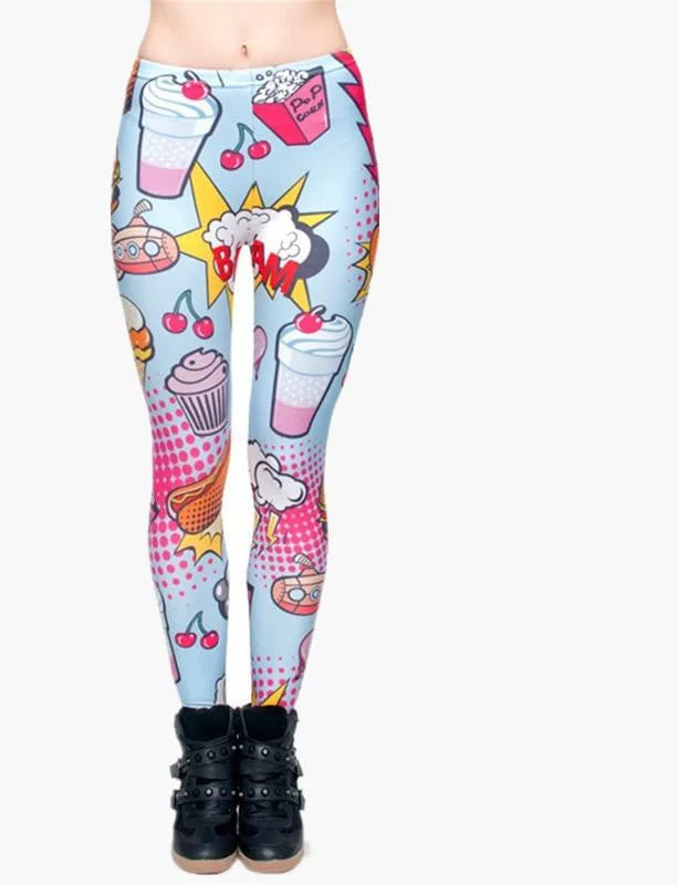 Zohra Fashion Fast Food Comix 3D Printing Punk Women's Ladies Legging Stretchy Trousers Casual Pants Leggings Trousers Print Floral