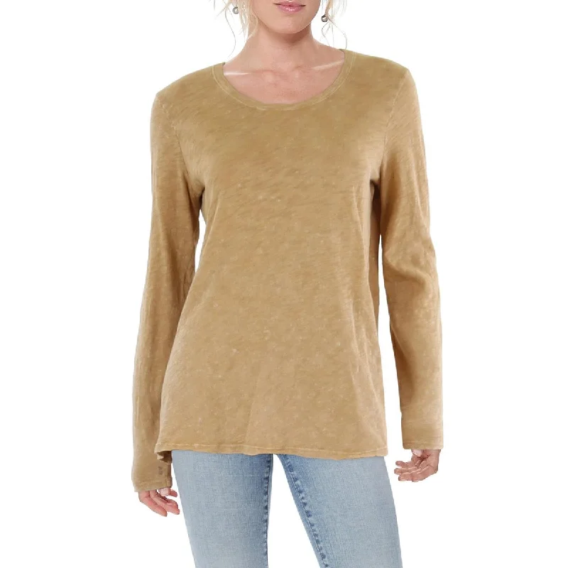 Womens Cotton Distressed Hem Pullover Top Saggy Sleeve Comfort