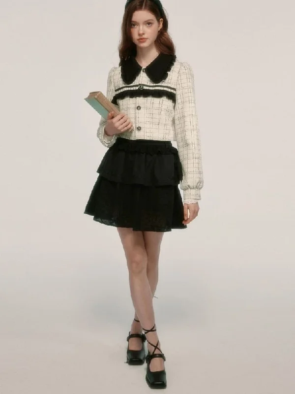 Plaid Small Jacket & Black Skirt【s0000003038】 Jersey Jacket Tulle Jacket Batik Jacket