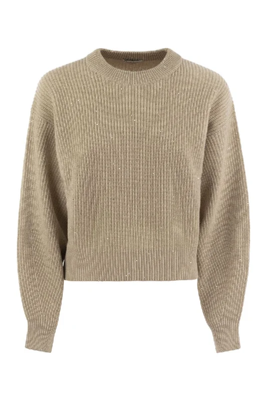 Dazzling ribbed sweater in cashmere and wool Houndstooth Herringbone Solid