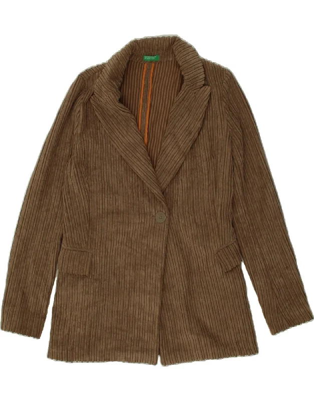 BENETTON Womens Corduroy 1 Button Blazer Jacket UK 6 XS Brown Polyester Plaid Jacket Tartan Jacket Houndstooth Jacket