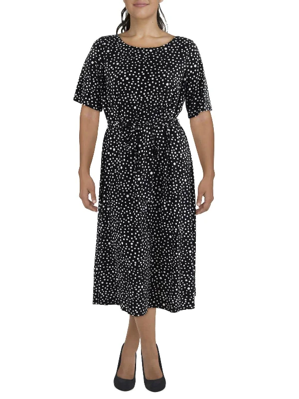 Plus Womens Polka Dot Midi Wear To Work Dress
