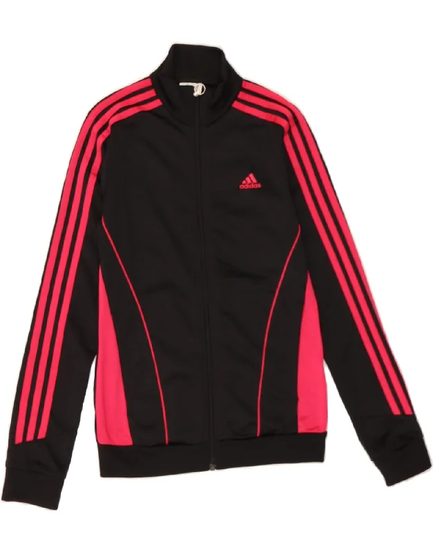 ADIDAS Womens Graphic Tracksuit Top Jacket UK 0/2 2XS Black Colourblock Embroidered Jacket Appliqued Jacket Beaded Jacket