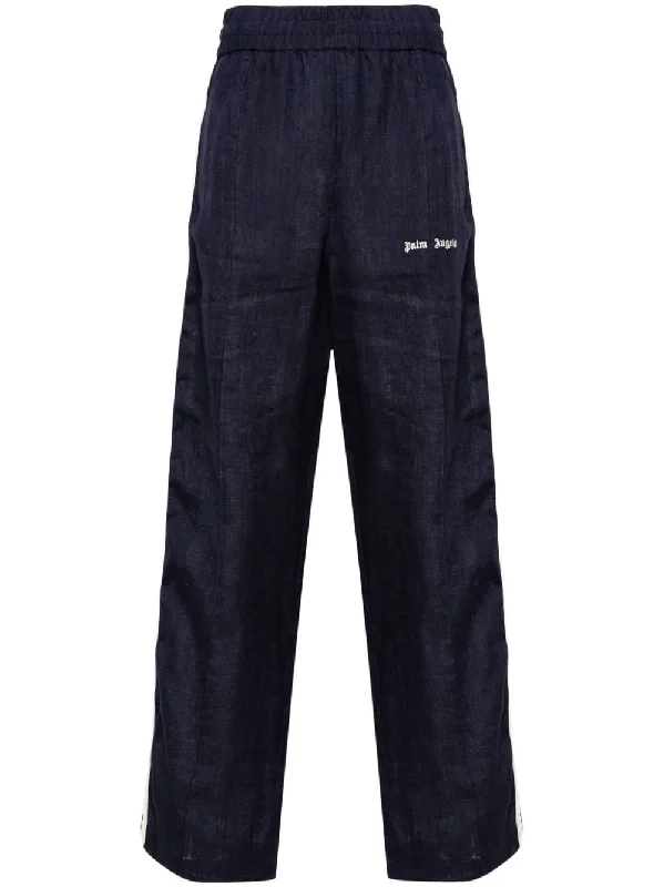 Palm Angels Trousers Blue Trousers Summer Linen
