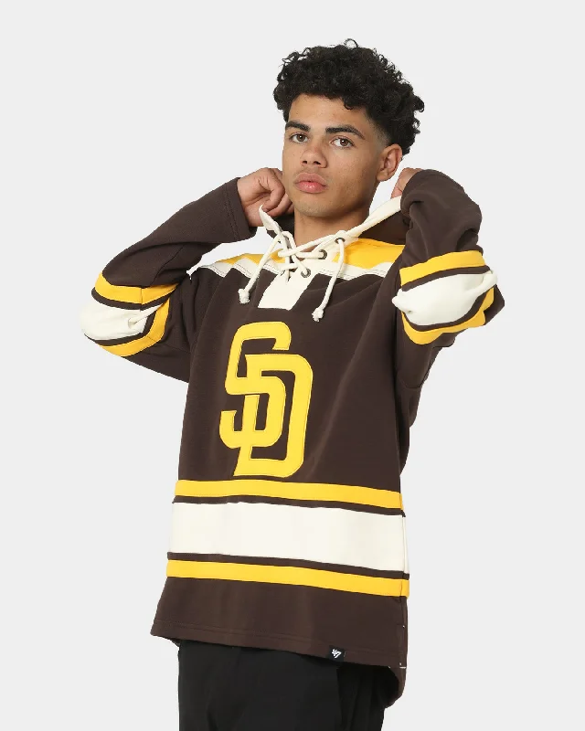 47 Brand San Diego Padres Superior Lacer Hoodie Brown Hoodie with Monochrome Minimalist Simple 47 Brand San Diego Padres Superior Lacer Hoodie Brown Hoodie with Monochrome Minimalist Simple