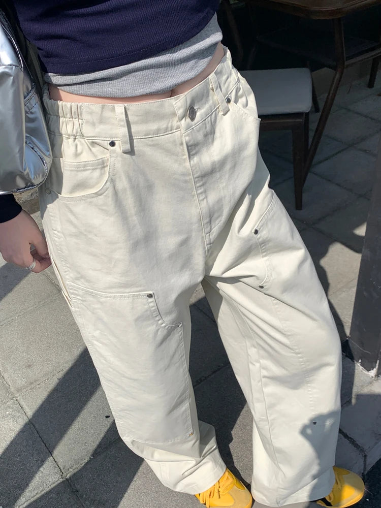 Advbridge  -  SM 3Colors Korean Women 2024 Spring Causul Cotton High Waist Long Pants Female Wide Leg Long Straight Trousers Womens (X3010 Trousers chic fashionable