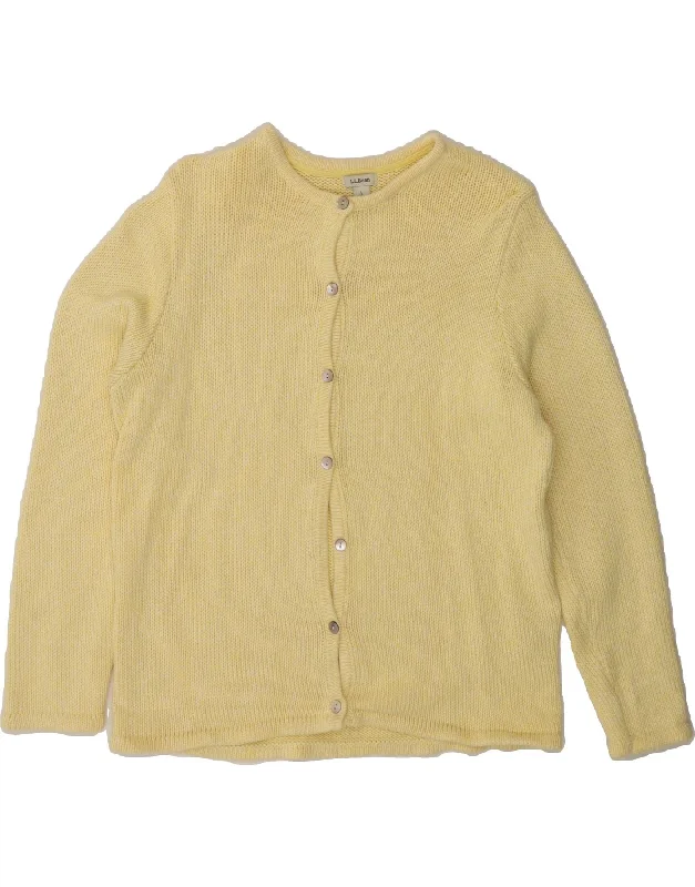 L.L.BEAN Womens Cardigan Sweater UK 16 Large Yellow Cotton Long Cardigan Short Cardigan Medium Cardigan