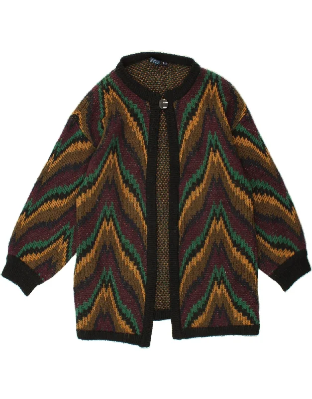 VINTAGE Womens Longline Cardigan Sweater EU 44 XL Brown Chevron Acrylic Nylon Fabric Polyester Fabric Spandex Fabric