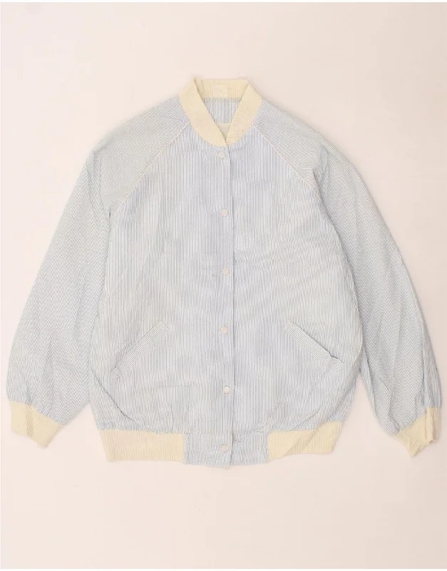 VINTAGE Womens Varsity Jacket UK 16 Large Blue Pinstripe Herringbone Jacket Houndstooth Jacket Plaid Jacket