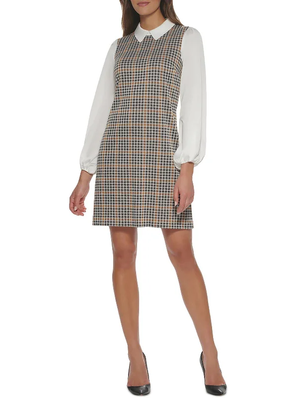 Womens Collared Above Knee Shift Dress