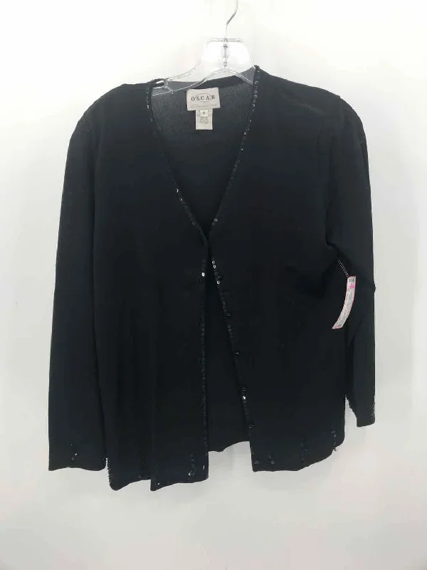 Pre-Owned Oscar By Oscar de Larenta Black Size Medium Cardigan Sweater Satin Blend Silk Blend Wool Blend Pre-Owned Oscar By Oscar de Larenta Black Size Medium Cardigan Sweater Satin Blend Silk Blend Wool Blend