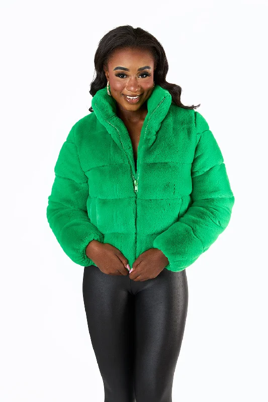 Noella Faux Fur Jacket - Green Fitted Jacket Loose Jacket Oversized Jacket