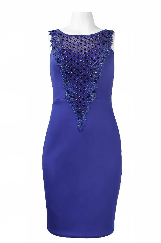 Beaded Scuba Dress In Cobalt