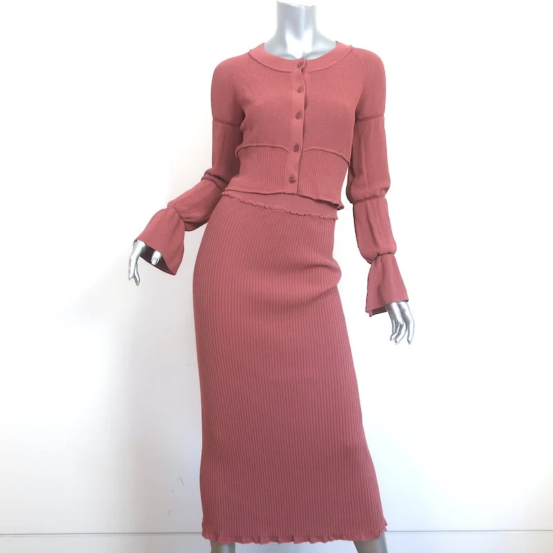 Altuzarra Matching Cardigan & Midi Skirt Set Pink Ribbed Knit Size Extra Small Chenille Blend Fleece Blend Nylon Blend