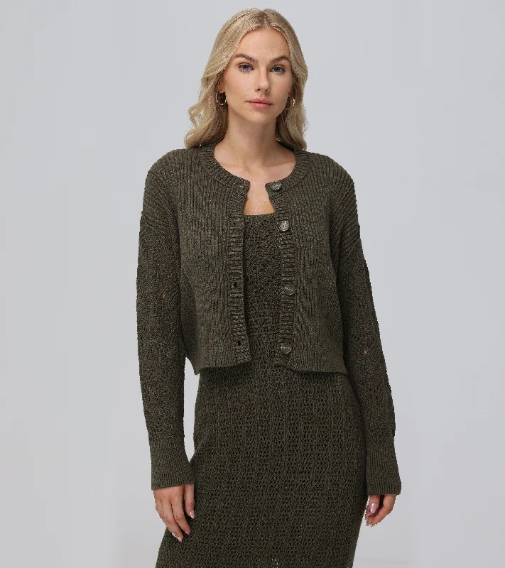 Mixed Stitch Button Front Cardigan Transparent Opaque Sheer