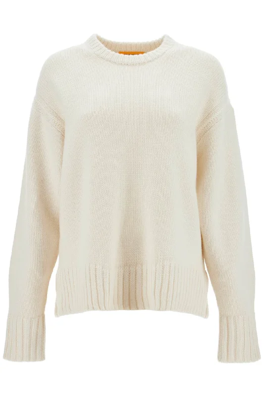 Crew-neck Sweater In Cashmere  - White Real Fur Shearling Chenille