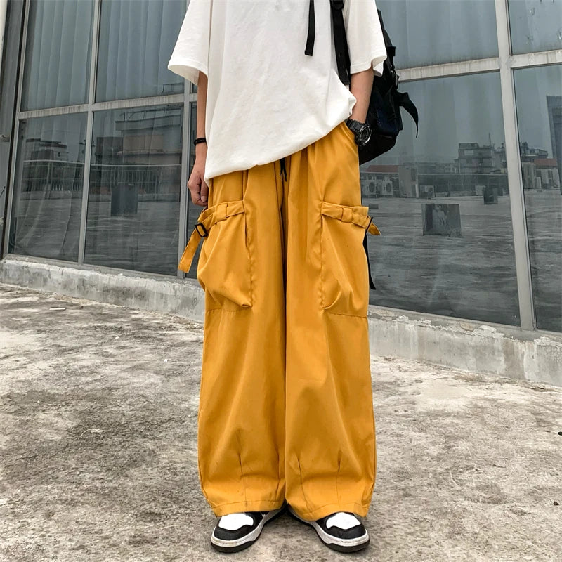 Advbridge  -  Women's Elastic Waist Loose Casual Thin Cargo Pants Hip Hop Street Unisex Style Female High Waist Straight Wide Leg Trousers Trousers chic elegant